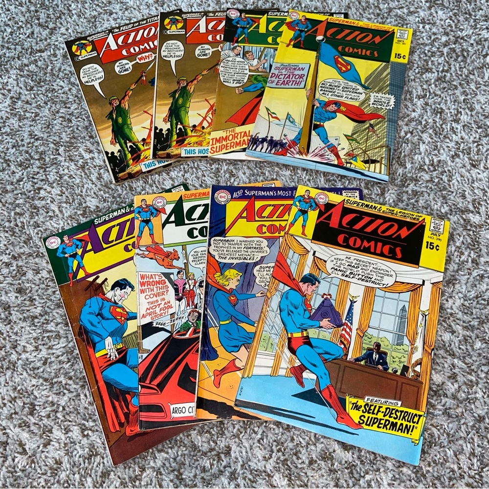 VINTAGE 1960-70s DC COMICS Action Comics Superman Comic Lot Of 8ea